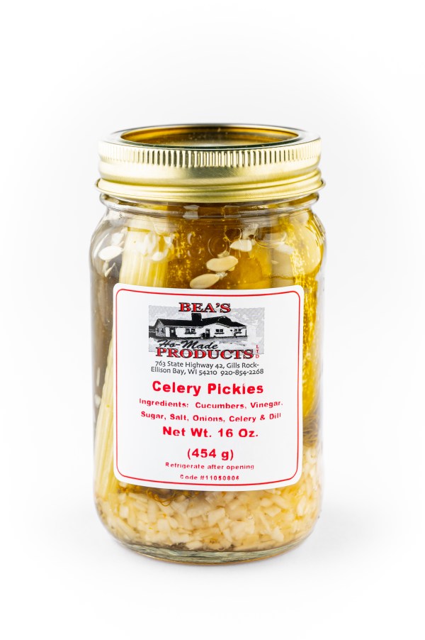 Pint jar of celery pickles