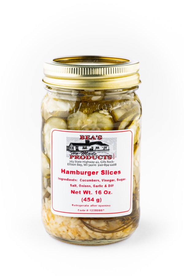 Pint jar of hamburger slice pickles