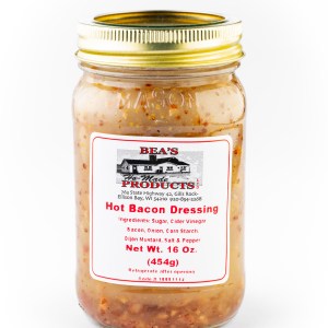 Hot Bacon Dressing pint jar of hot bacon dressing