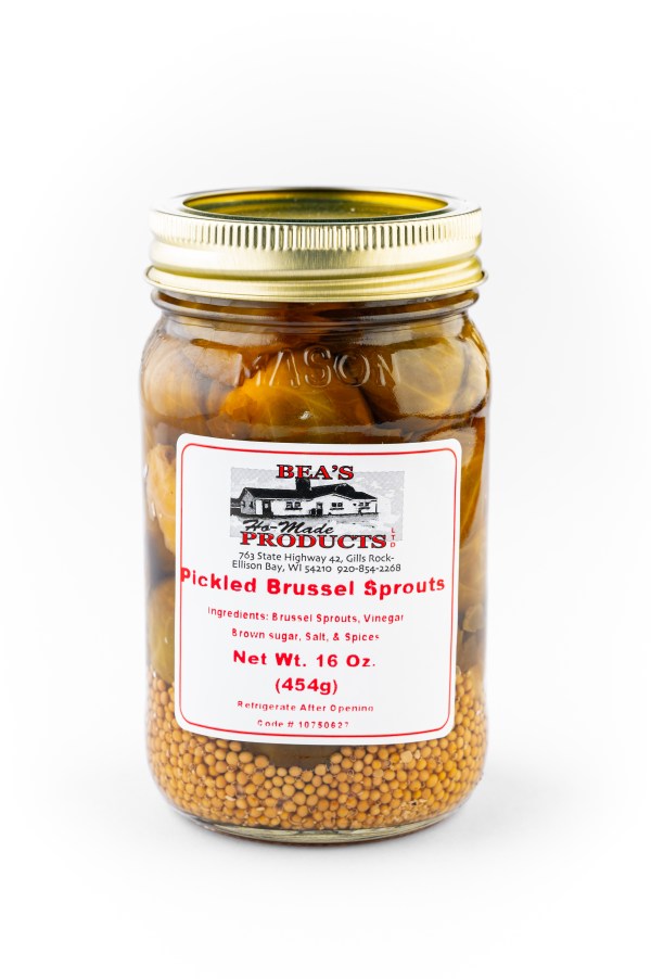 Pint jar of pickled brussel sprouts
